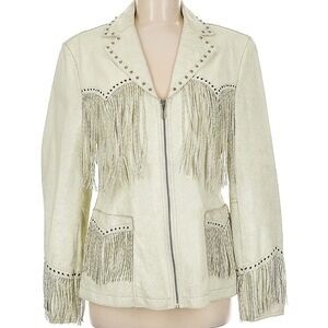 Cripple Creek zip front western leather jacket studded with tons of fringe Boho